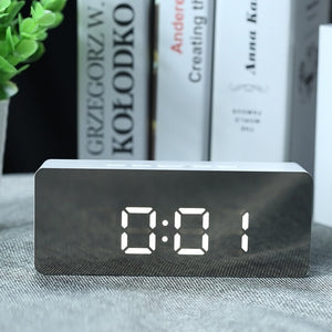 LED Mirror Alarm Clock Digital Snooze Table Clock Wake Up Light Electronic Large Time Temperature Display Home Decoration Clock