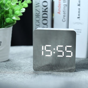 LED Mirror Alarm Clock Digital Snooze Table Clock Wake Up Light Electronic Large Time Temperature Display Home Decoration Clock